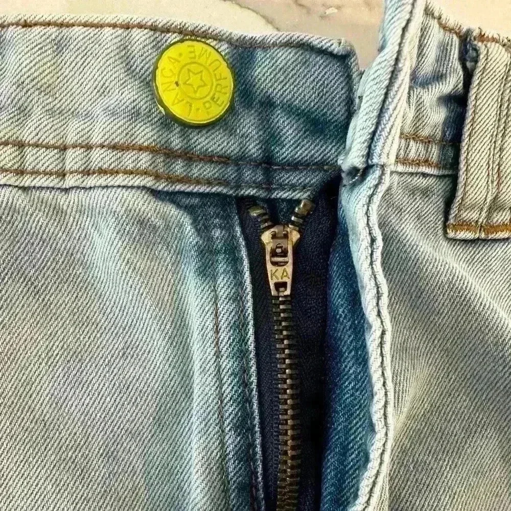 LANCA PERFUME NWOT Raw Hem High Ride W/Yellow Leather Logo Stitched On Sz 38/7